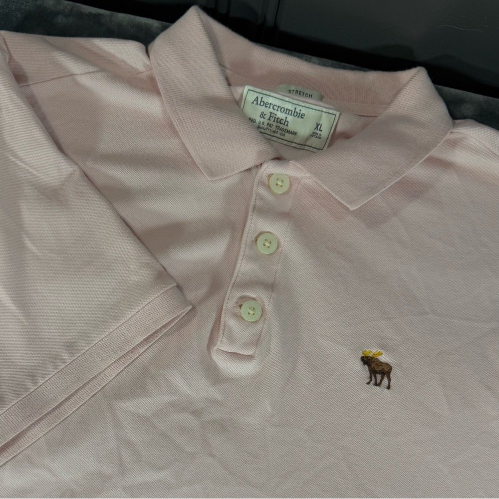 Abercrombie & Fitch Short Sleeve Polo Shirt Mens XL Stretch Pink, Moose Logo